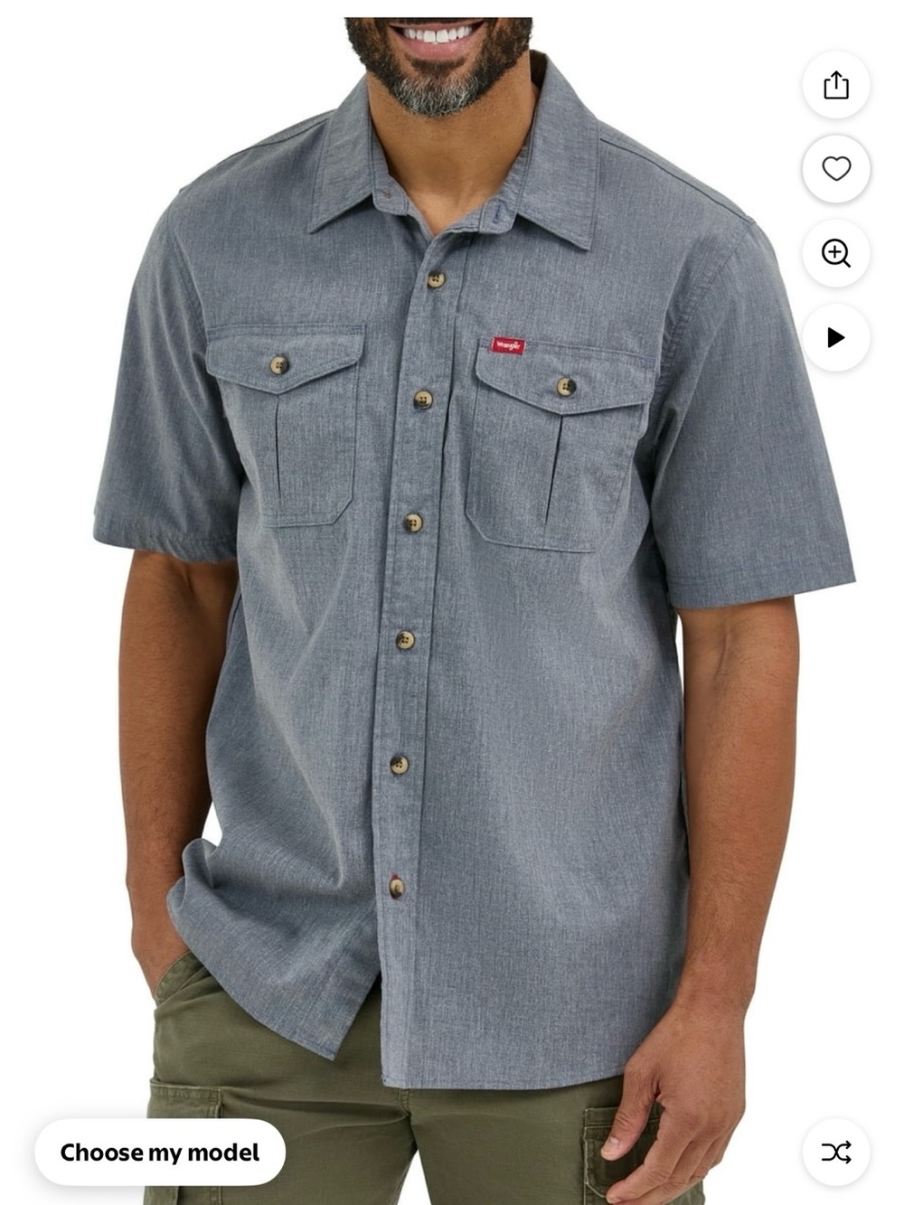 Wrangler Short Sleeve Button-Front Work Shirt in Gray